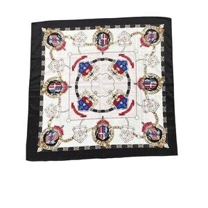 Vintage Heraldic Emblem Scarf Black/Gold/Red/Blue Made In Japan 100% Polyester